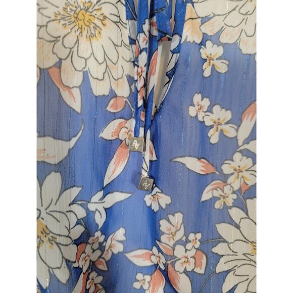 Adrienne Vittadini Maxi Dress Ruffle Floral Sleeveless Blue & White Size Medium - Picture 10 of 10